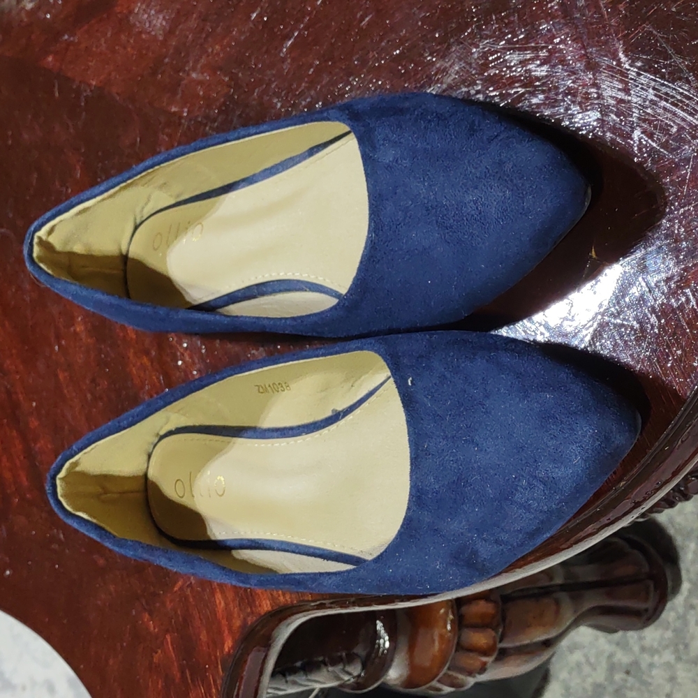 (Sh74)Ollie Women’s Pointed Toe Faux Suede Slip On Ballet Flat Shoes Navy Size 8
